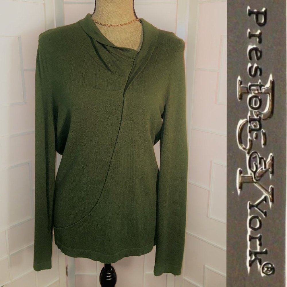Preston & York Green Sweater with fold over collar